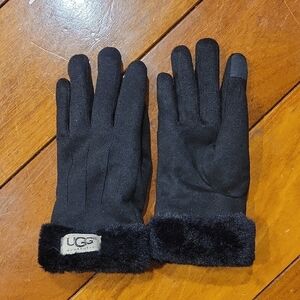UGG Suede Black Gloves with Fur Cuff